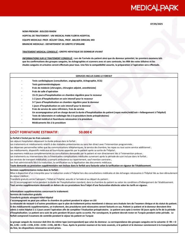 Devis de la greffe de foie — touchez le document pour l’agrandir